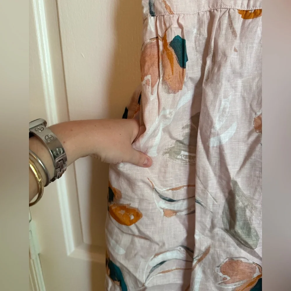 Rachel Zoe Blush Pink Linen Floral Dress sz 12 Romantic Cottage Galentine - Picture 3 of 8
